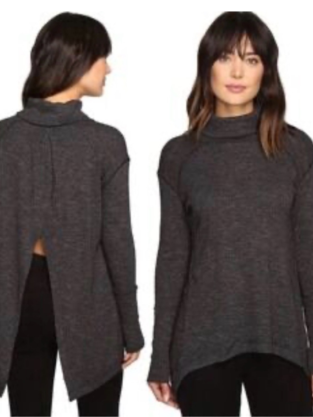 Free People Charcoal Draped Turtleneck Sweater